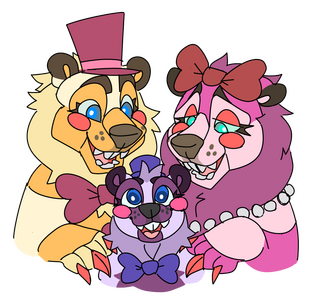 id: a digital portrait drawing of Mr. & Mrs. Helpful and Helpy the animatronic bears from Five Nights at Freddy's /end id