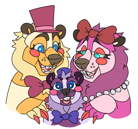 id: a digital portrait drawing of Mr. & Mrs. Helpful and Helpy the animatronic bears from Five Nights at Freddy's /end id
