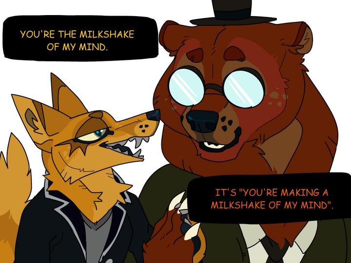 id: a digital portrait drawing of Greggory Lee the red fox & Angus Delaney the brown bear from Night in the Woods /end id