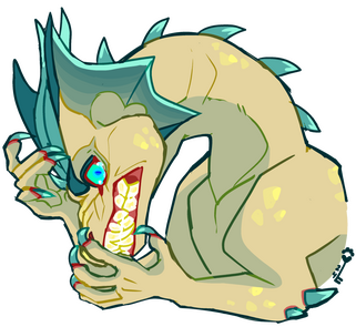 id: a digital portrait drawing of Sovarryn the dragon. his scales are pale gold, flecked with yellow, & pale green accents. his large webbed ears are teal, edged in bright turquoise, as well as his horns, spines, & claws /end id