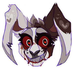 id: a digital headshot drawing of Vanny the bunny from Five Nights at Freddy's. her appearance is based off the V.A.N.N.I. mask design: white fur with a dark brown spot around her right eye, and a dark brown splotch on the left side of her face /end id