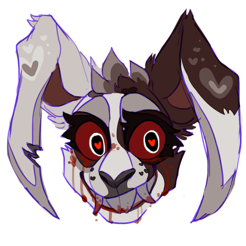 id: a digital headshot drawing of Vanny the bunny from Five Nights at Freddy's. her appearance is based off the V.A.N.N.I. mask design: white fur with a dark brown spot around her right eye, and a dark brown splotch on the left side of her face /end id