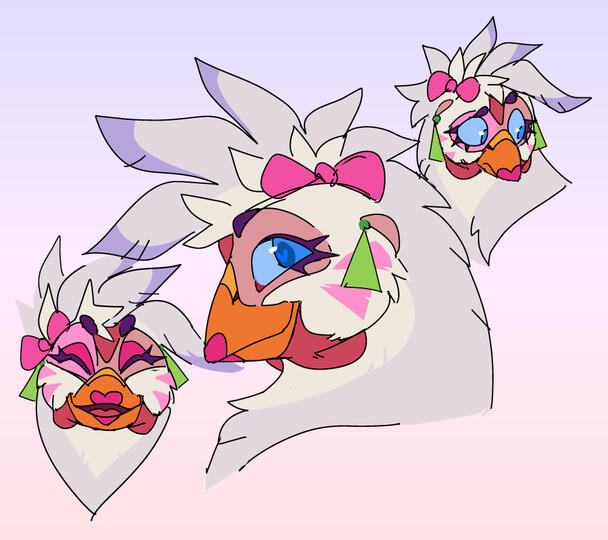 id: a couple digital headshot sketches of Glamrock Chica the animatronic chicken from Five Nights at Freddy's /end id