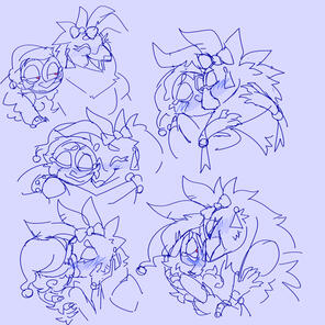 id: sketch page of Moon and Glamrock Chica being bisexual fools /end id