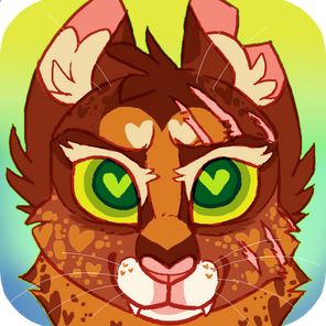 id: a digital headshot of Spotty the abyssinian cat. her fur is rusty brown with caramel and dark brown markings, cream accents, and white muzzle. her eyes are green, one of which is scarred with a claw mark /end id