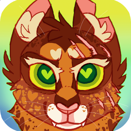id: a digital headshot of Spotty the abyssinian cat. her fur is rusty brown with caramel and dark brown markings, cream accents, and white muzzle. her eyes are green, one of which is scarred with a claw mark /end id
