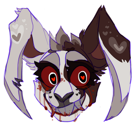 id: a digital headshot drawing of Vanny the bunny from Five Nights at Freddy's. her appearance is based off the V.A.N.N.I. mask design: white fur with a dark brown spot around her right eye, and a dark brown splotch on the left side of her face /end id