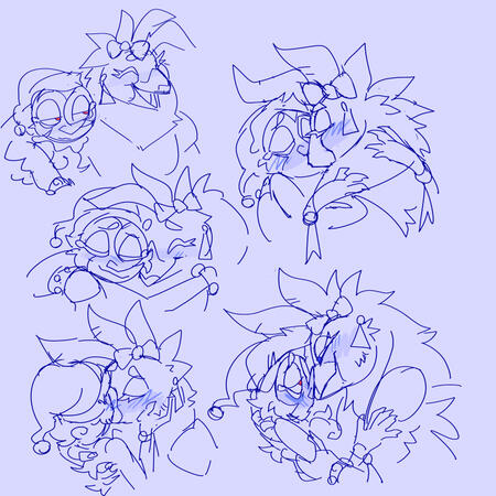 id: sketch page of Moon and Glamrock Chica being bisexual fools /end id